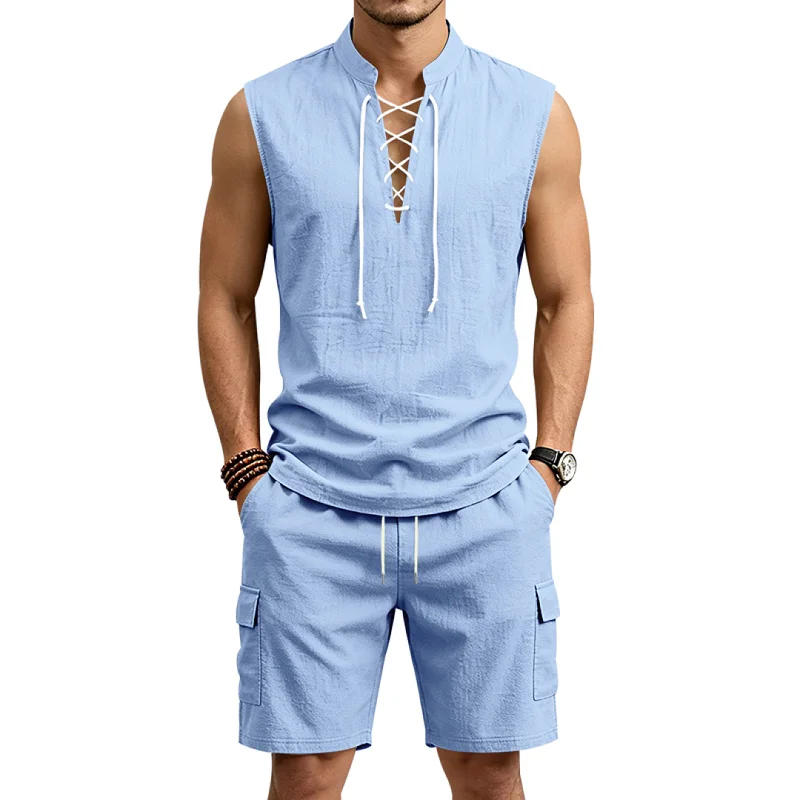 Men's Linen Blend Casual Shorts Set - Breathable Loose Fit wholesale view 4