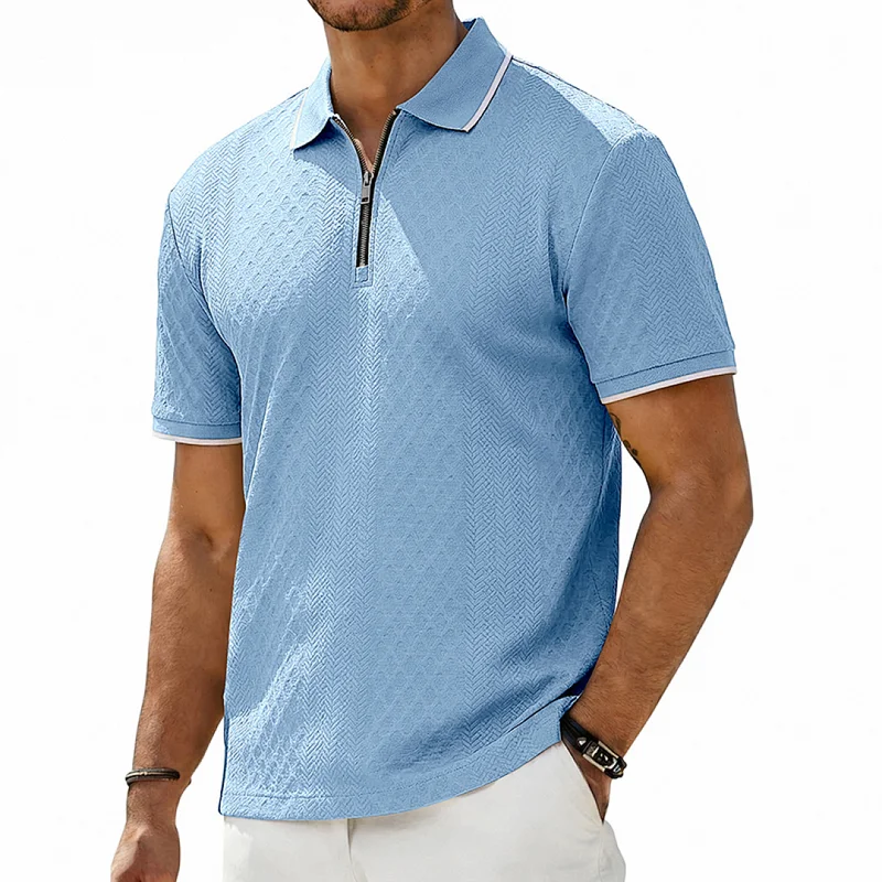 Men's Retro Loose Textured Zip Polo Shirt - Summer wholesale view 5