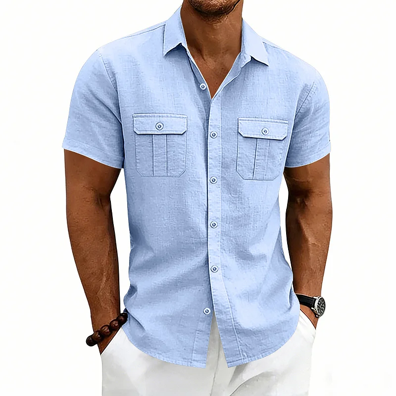Men's Loose Linen Blend Short Sleeve Shirt - Outdoor Casual wholesale view 4