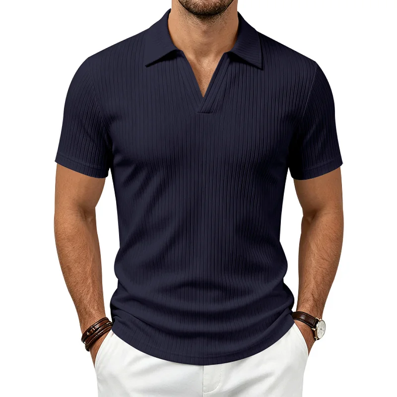 Men's V-Neck Polo Shirt - Stretch Breathable Quick Dry Ribbed Knit wholesale view 6