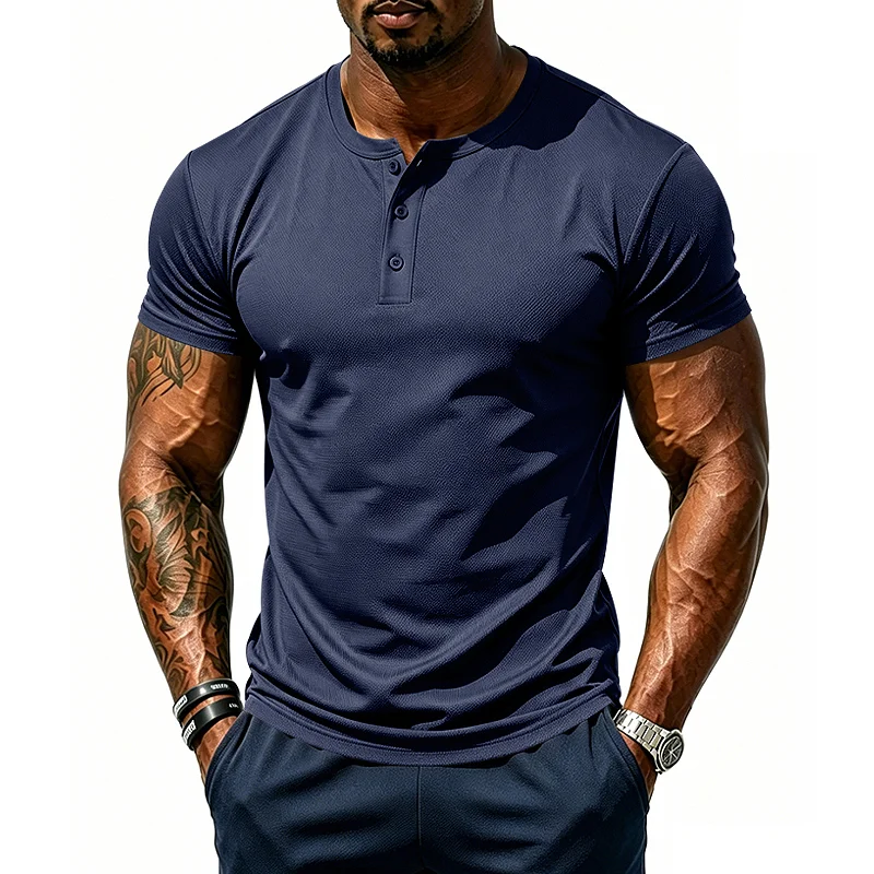 Men's Mesh Henley Shirt - Quick Dry Stretch Gym Top wholesale