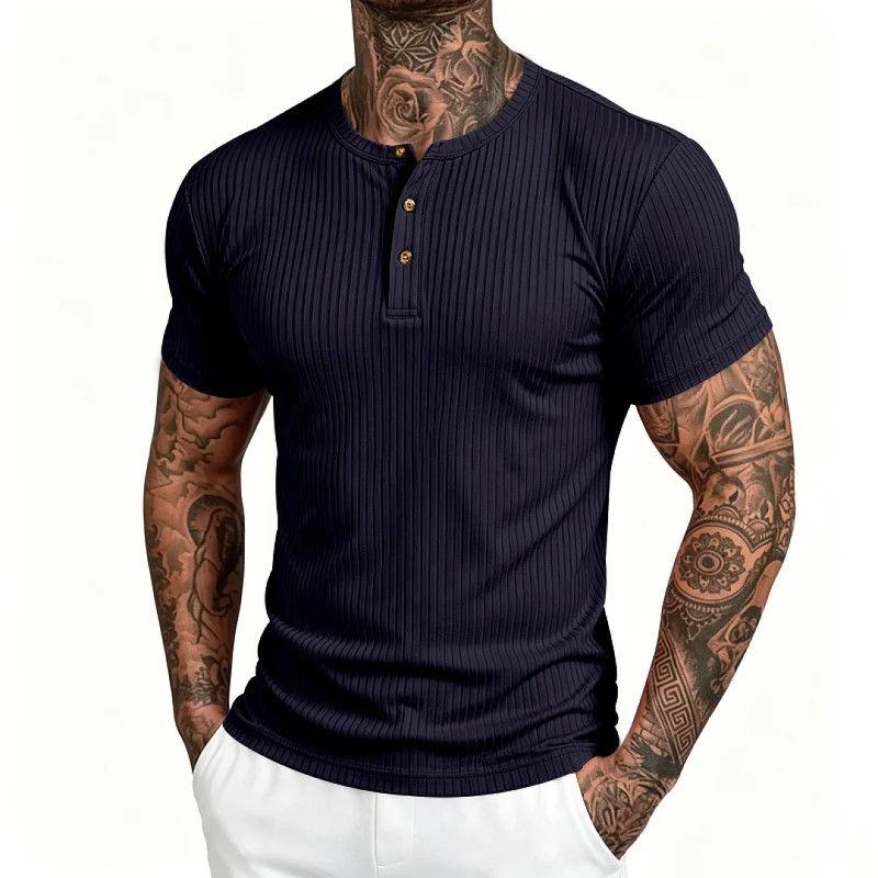 Men's Quick Dry Ribbed Henley T-Shirt - Athletic Fit & Breathable wholesale view 6