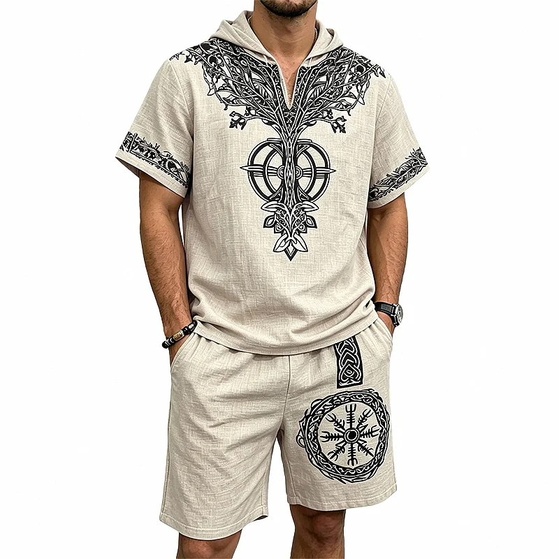 Men's Viking Life Tree Hoodie & Shorts Set - Polyester, Short Sleeve wholesale view 3