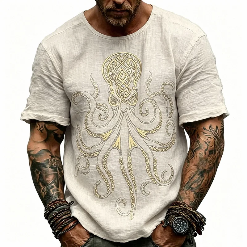 Men's Casual Gold Print Short Sleeve Shirt - Loose Fit, Polyester wholesale view 4