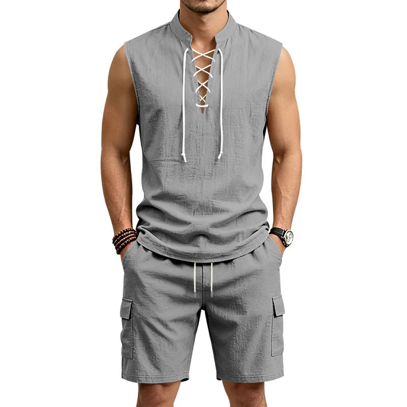 Men's Linen Blend Casual Shorts Set - Breathable Loose Fit wholesale view 6