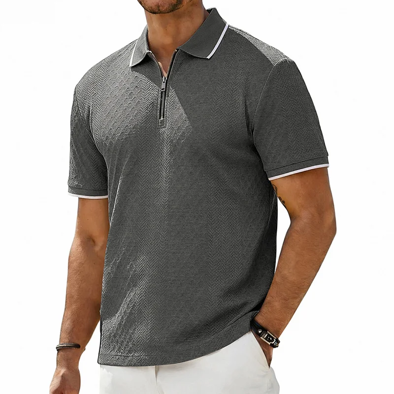 Men's Retro Loose Textured Zip Polo Shirt - Summer wholesale view 4