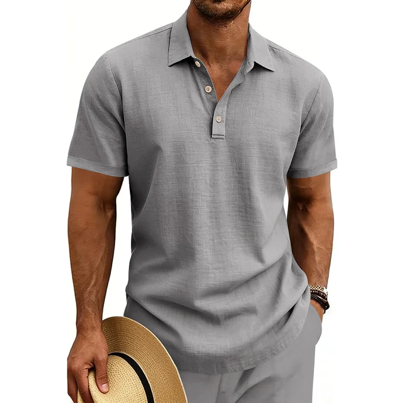 Men's Linen Blend Casual Polo Shirt - Breathable Short Sleeve wholesale view 6