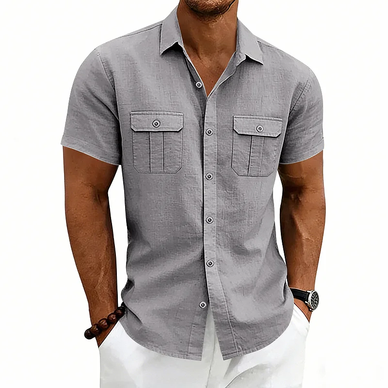 Men's Loose Linen Blend Short Sleeve Shirt - Outdoor Casual wholesale view 6
