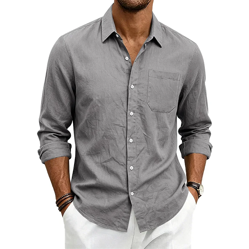 Men's Linen Blend Hawaiian Shirt - Loose Fit, Breathable Long Sleeve wholesale