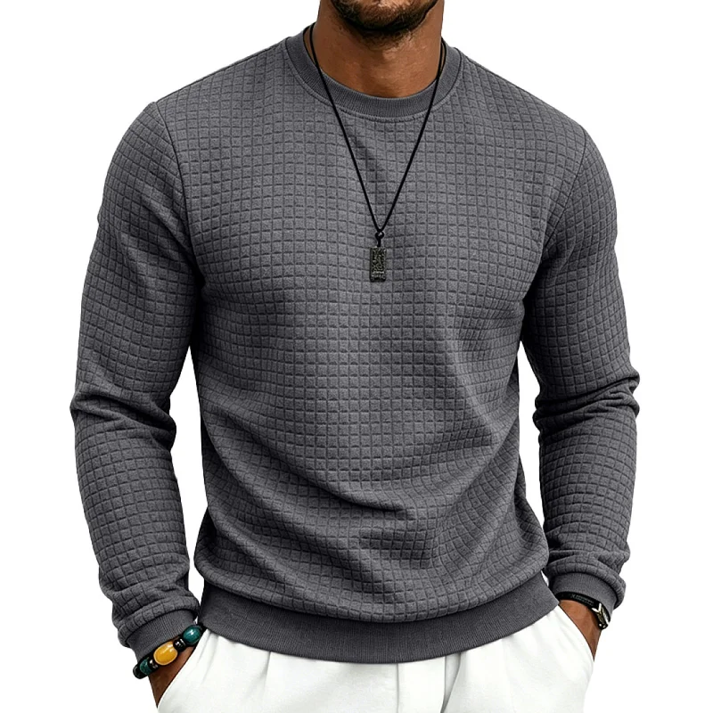 Men's Casual Jacquard Sweatshirt, Loose Fit Crew Neck, Polyester wholesale view 6