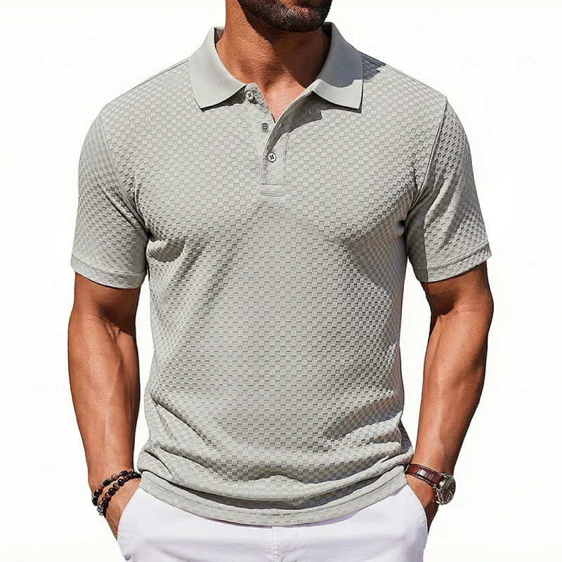 Men's Stretch Textured Polo Shirt - Business Casual Short Sleeve wholesale view 3