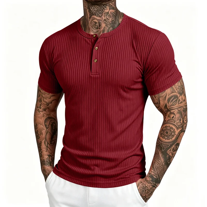 Men's Quick Dry Ribbed Henley T-Shirt - Athletic Fit & Breathable wholesale view 5