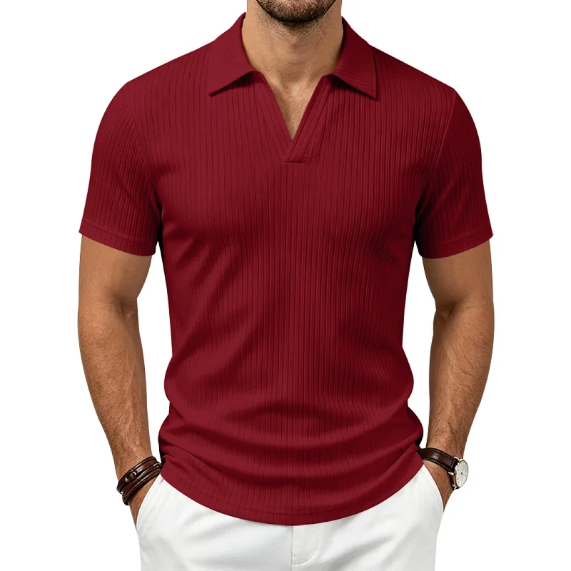Men's V-Neck Polo Shirt - Stretch Breathable Quick Dry Ribbed Knit wholesale view 5